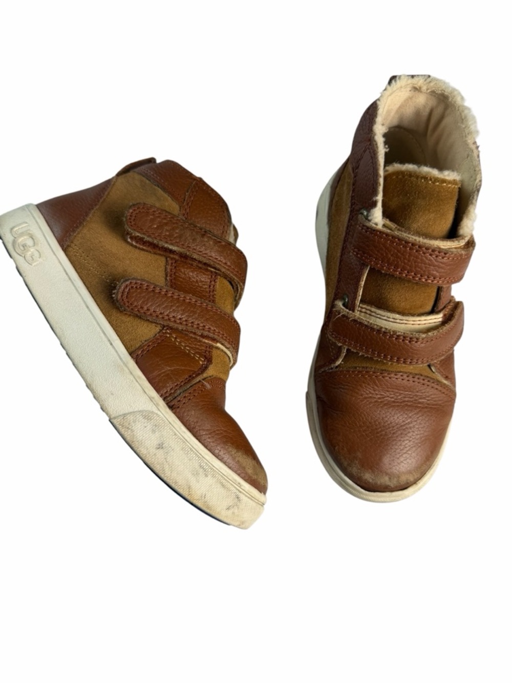 UGG Rennon Chestnut Brown Leather Velcro Hightop Sneakers Size toddler boys 11